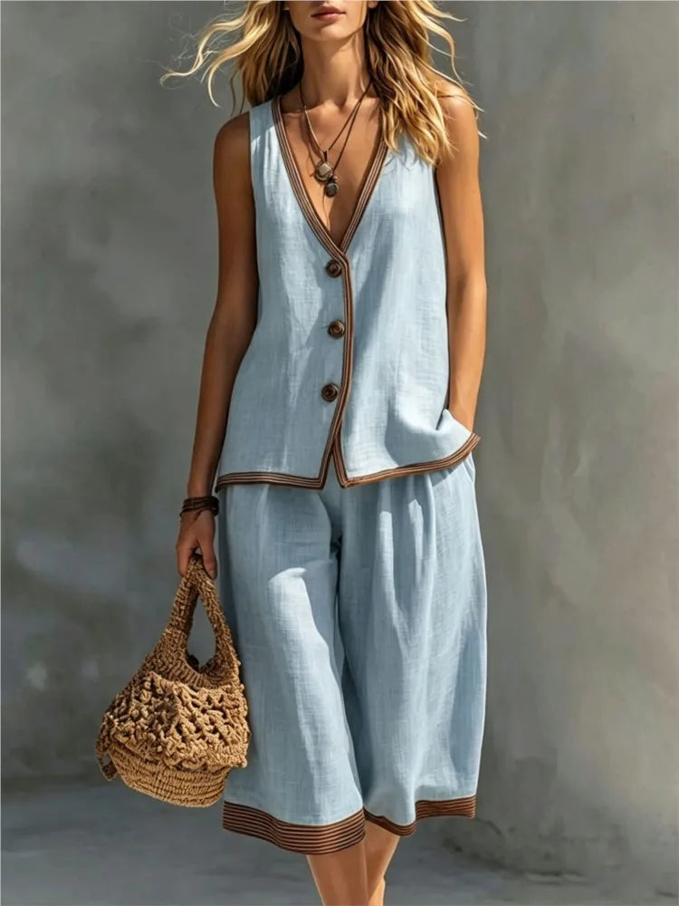 Conjunto Dos Piezas Escote en V de Verano Azul