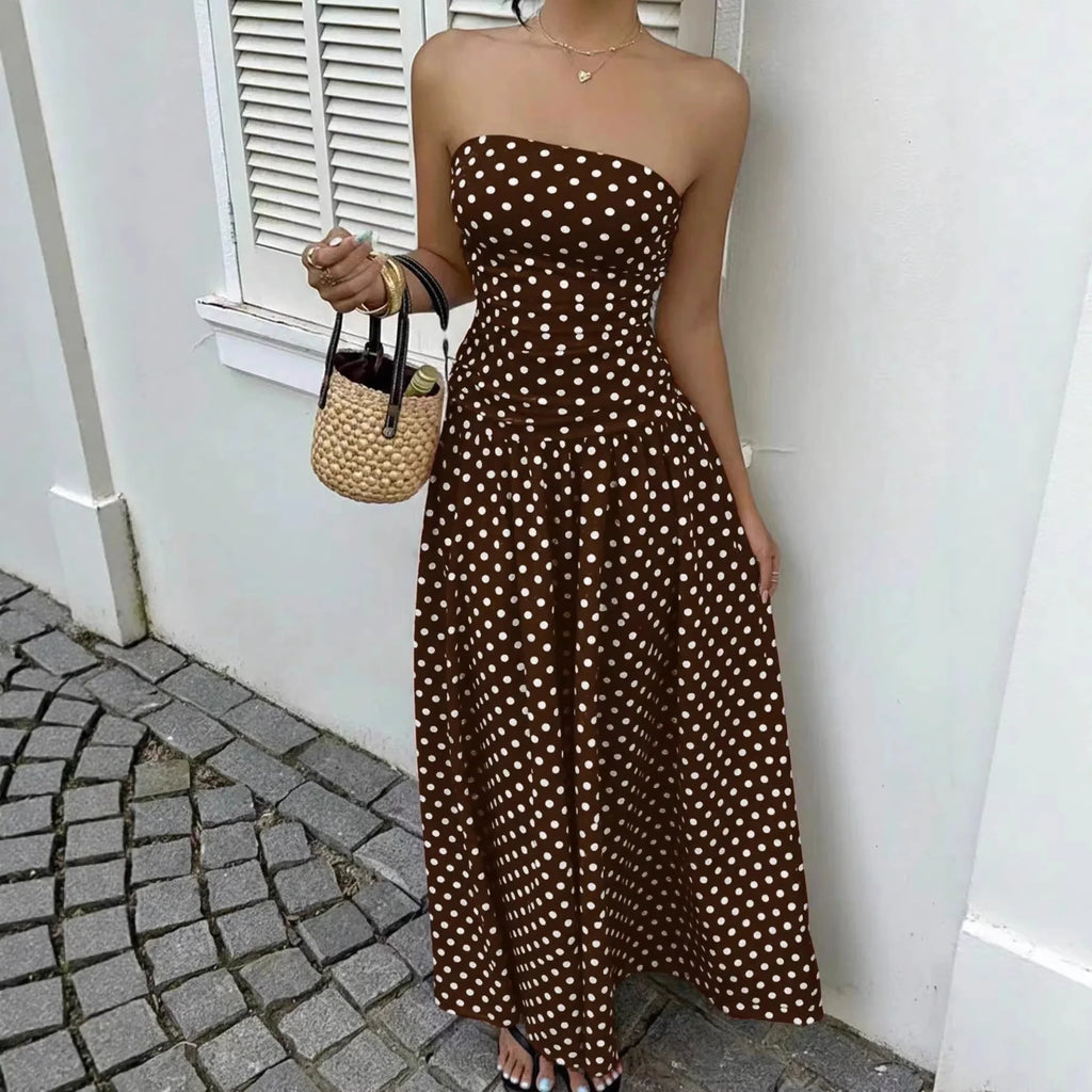 Vestido Largo a Lunares Strapless