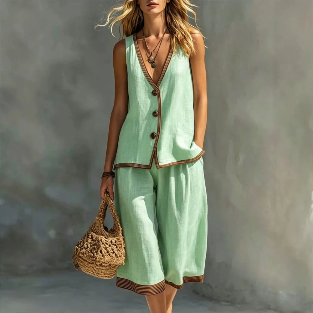 Conjunto Dos Piezas Escote en V de Verano Azul