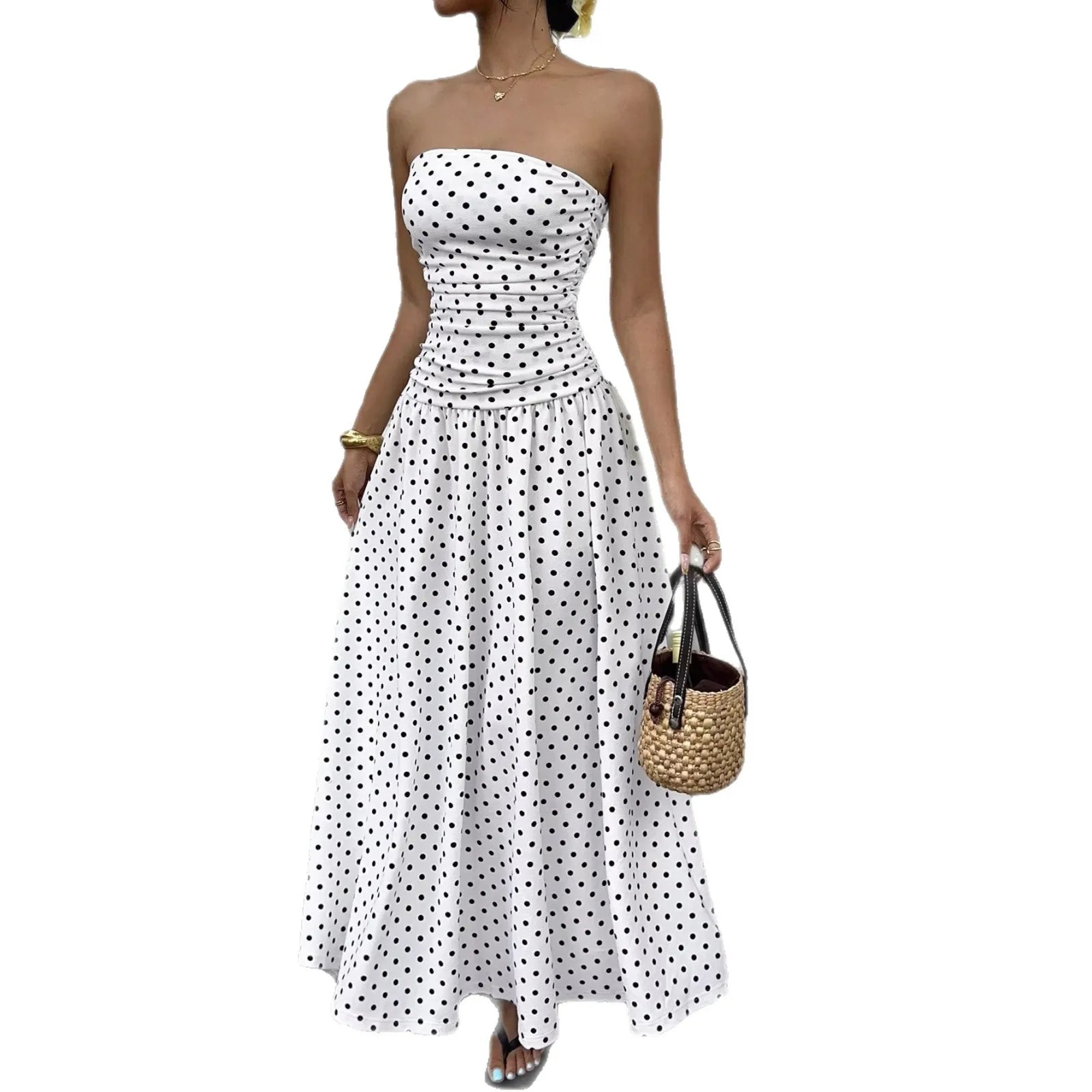 Vestido Largo a Lunares Strapless