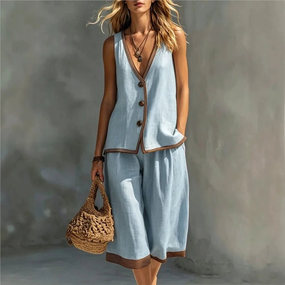 Conjunto Dos Piezas Escote en V de Verano Azul